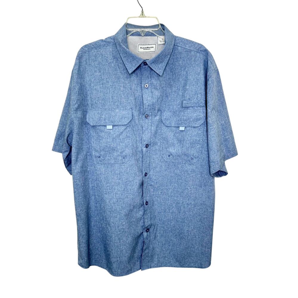 Clearwater Outfitters Angler Fishing Shirt XL Blue Vented Short Sleeve Pockets